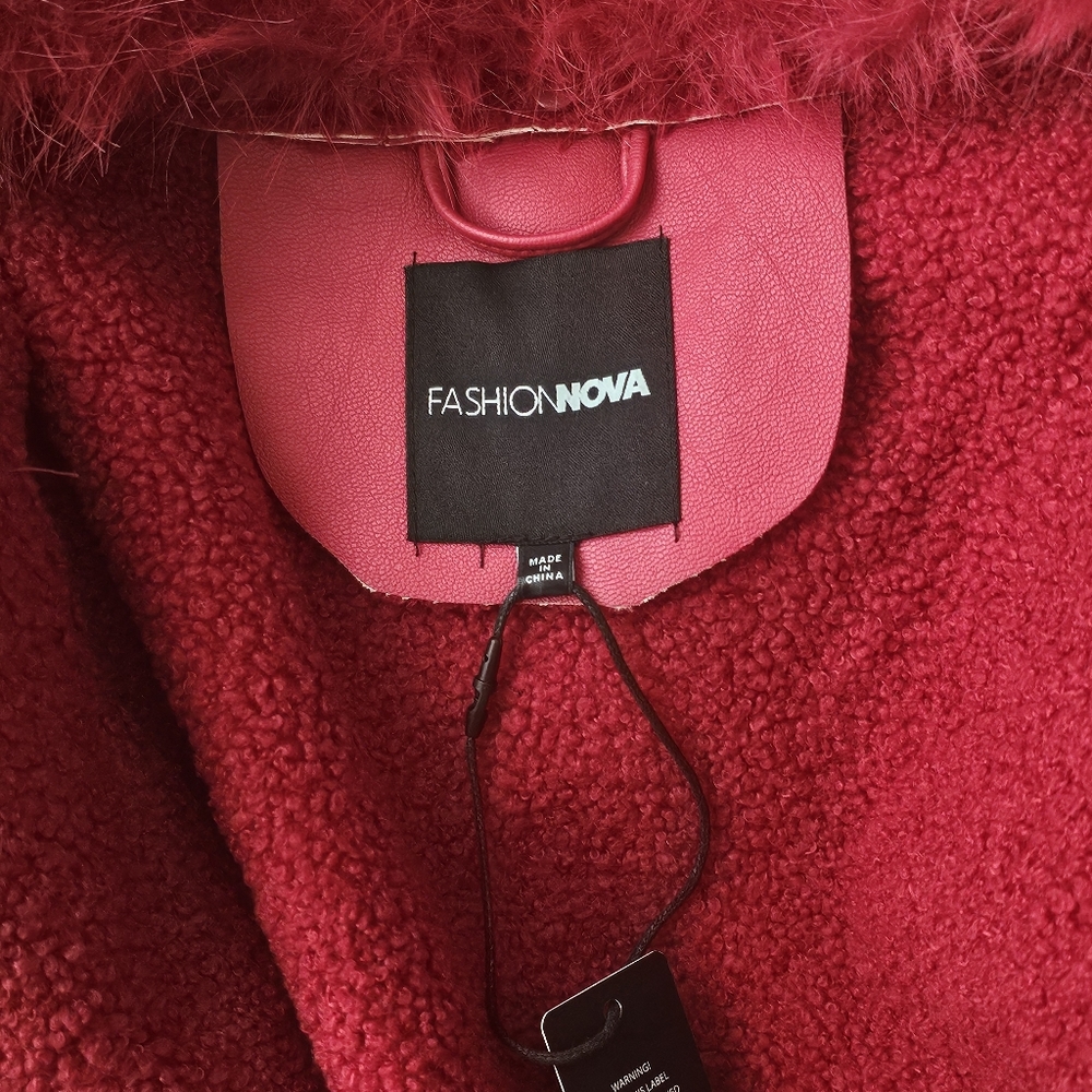 Fashion Nova Women's Vibrant Red Teddy Jacket